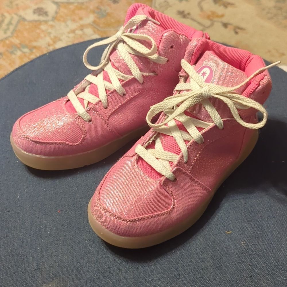 Fuscia Rechargeable Color Changing Light Up LED pink sparkle Hi top, dance shoe - Picture 4 of 12